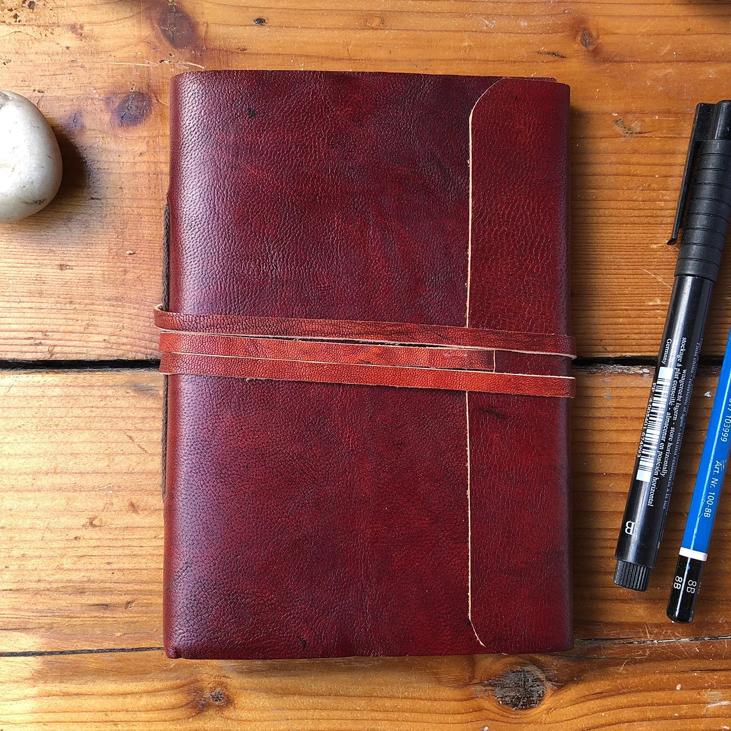 Fair Trade Leather Notebook Folding Flap and Tie (2 Sizes) Handmade Indian Diary Sketchbook Journal
