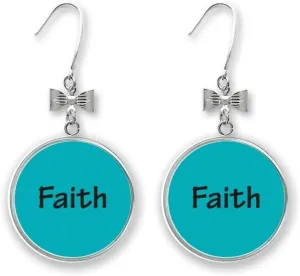 Faith Word Inspirational Quote Sayings Bow Earrings Drop Stud Pierced Hook