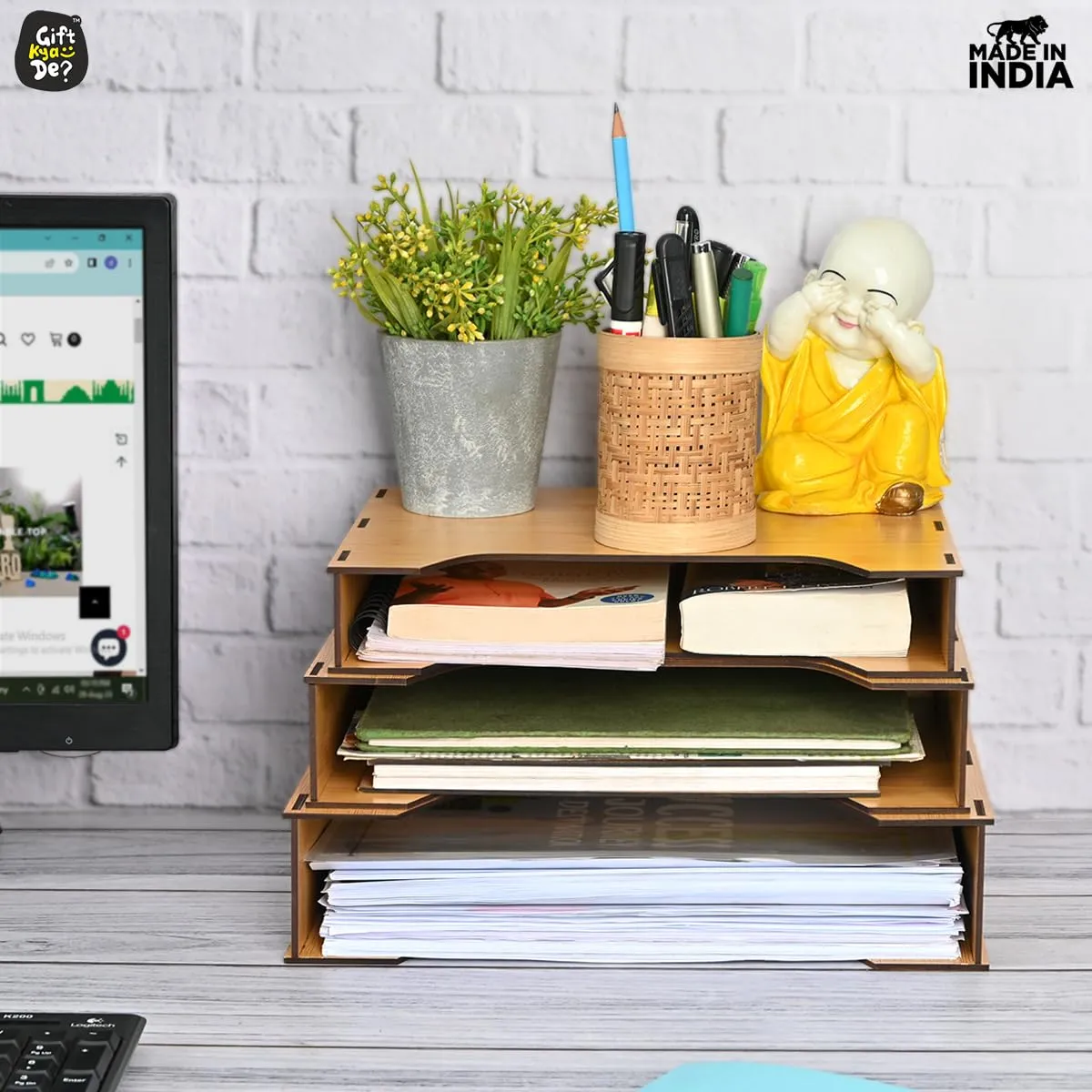 File Organiser 3 Tier Paper Tray For Office Desk, Horizontal & Vertical Adjustment A4 Documents Organizer