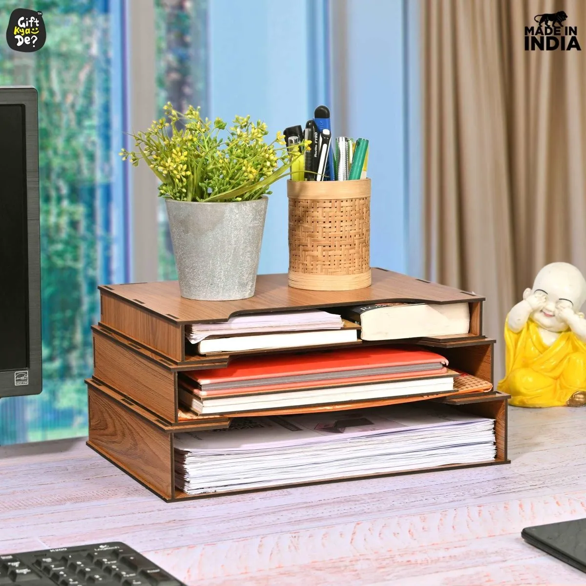 File Organiser 3 Tier Paper Tray For Office Desk, Horizontal & Vertical Adjustment A4 Documents Organizer