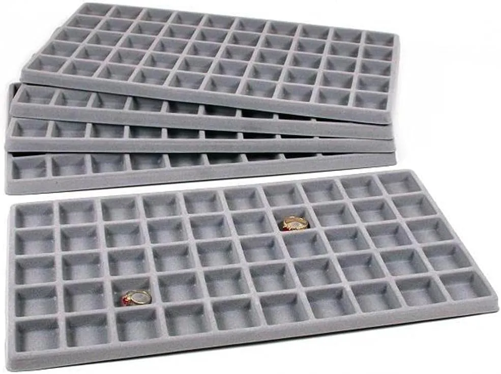 FindingKing 5 Gray 50 Slot Pendant Jewelry Showcase Display Tray Inserts, Each Compartment measures 1 1/8" x 1 1/4" (28 x 31 mm)