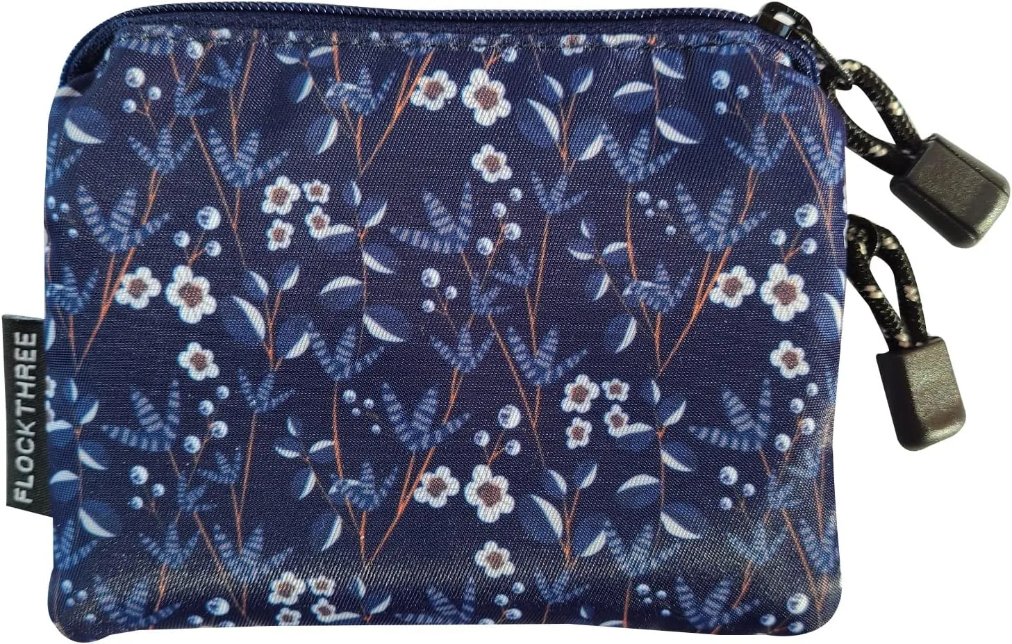 FLOCK THREE Small Coin Purse Pouch for Women with Zipper Mini Change Wallet Credit Card Holder Keychain Bag Cute Ladies Key Card Cases Money Organizers for Boys Girls (Blue Flower)