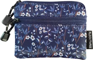 FLOCK THREE Small Coin Purse Pouch for Women with Zipper Mini Change Wallet Credit Card Holder Keychain Bag Cute Ladies Key Card Cases Money Organizers for Boys Girls (Blue Flower)