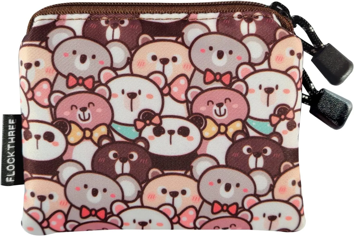 FLOCK THREE Small Coin Purse Pouch for Women with Zipper Mini Change Wallet Credit Card Holder Keychain Bag Cute Ladies Key Card Cases Money Organizers for Boys Girls (Fortune Bear)