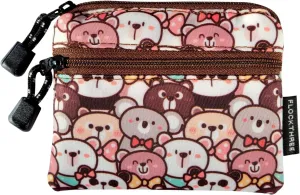 FLOCK THREE Small Coin Purse Pouch for Women with Zipper Mini Change Wallet Credit Card Holder Keychain Bag Cute Ladies Key Card Cases Money Organizers for Boys Girls (Fortune Bear)