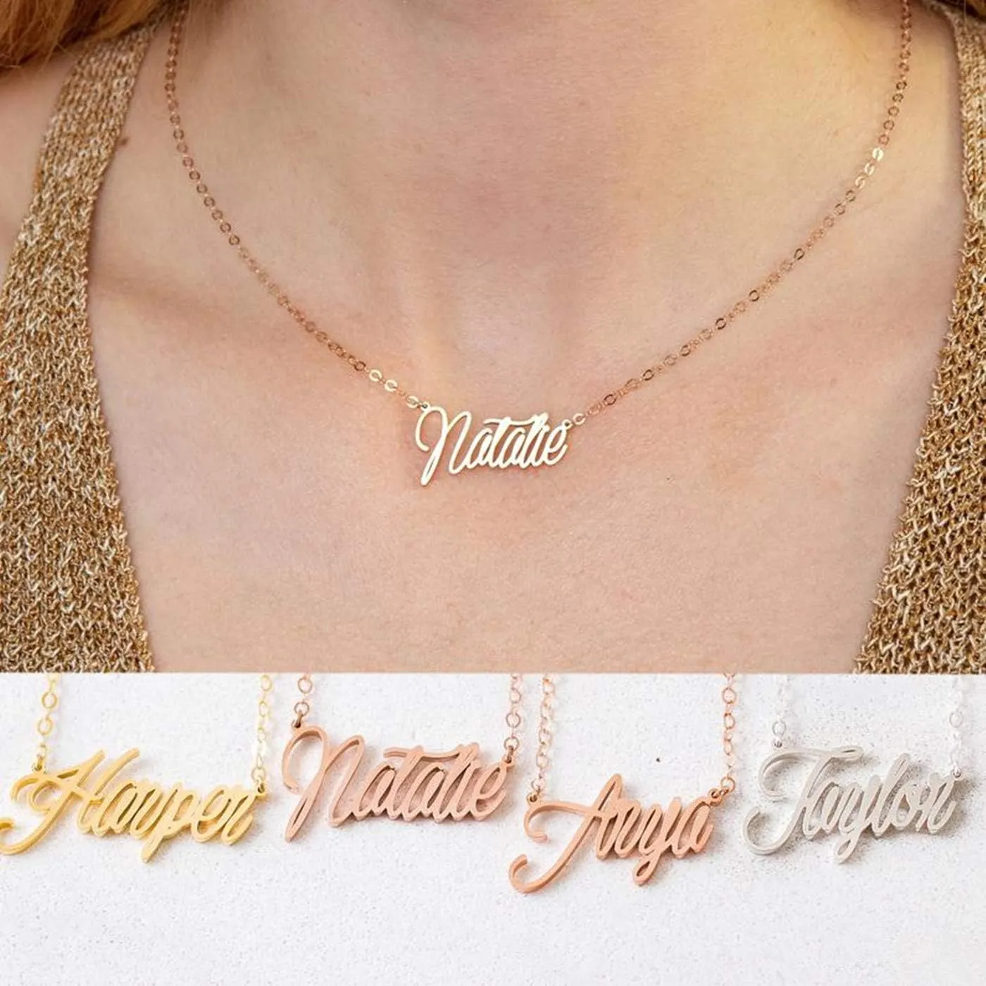 Flowshey Custom Name Necklace Personalized 18K Gold Plated Customized Nameplate Pendant Necklace Gifts for Women Mom