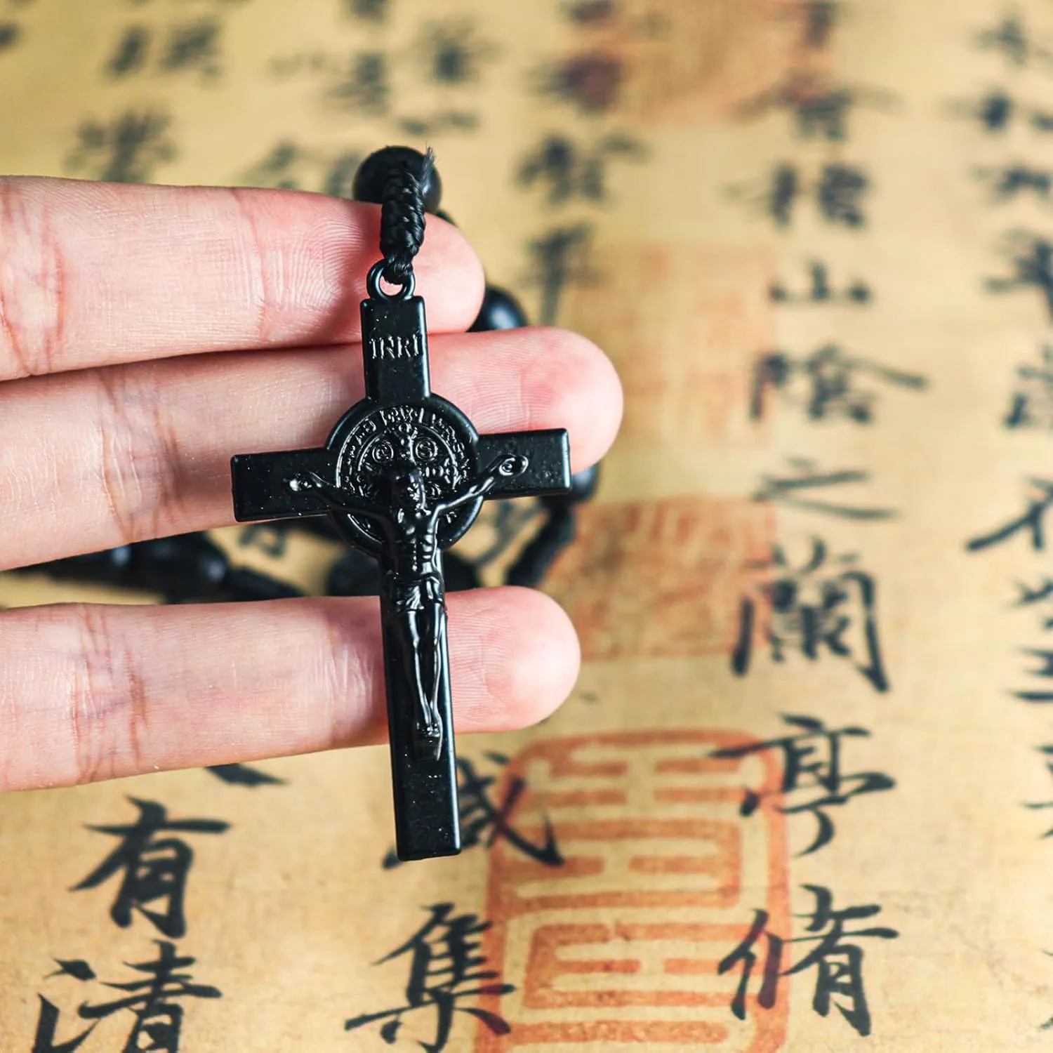 Fuqimanman2020 Christian Handmade Wooden Catholic Rosaries Necklace, Prayer Beads Holy Soil Medal & Cross, Catholic Wooden Rosary Beads