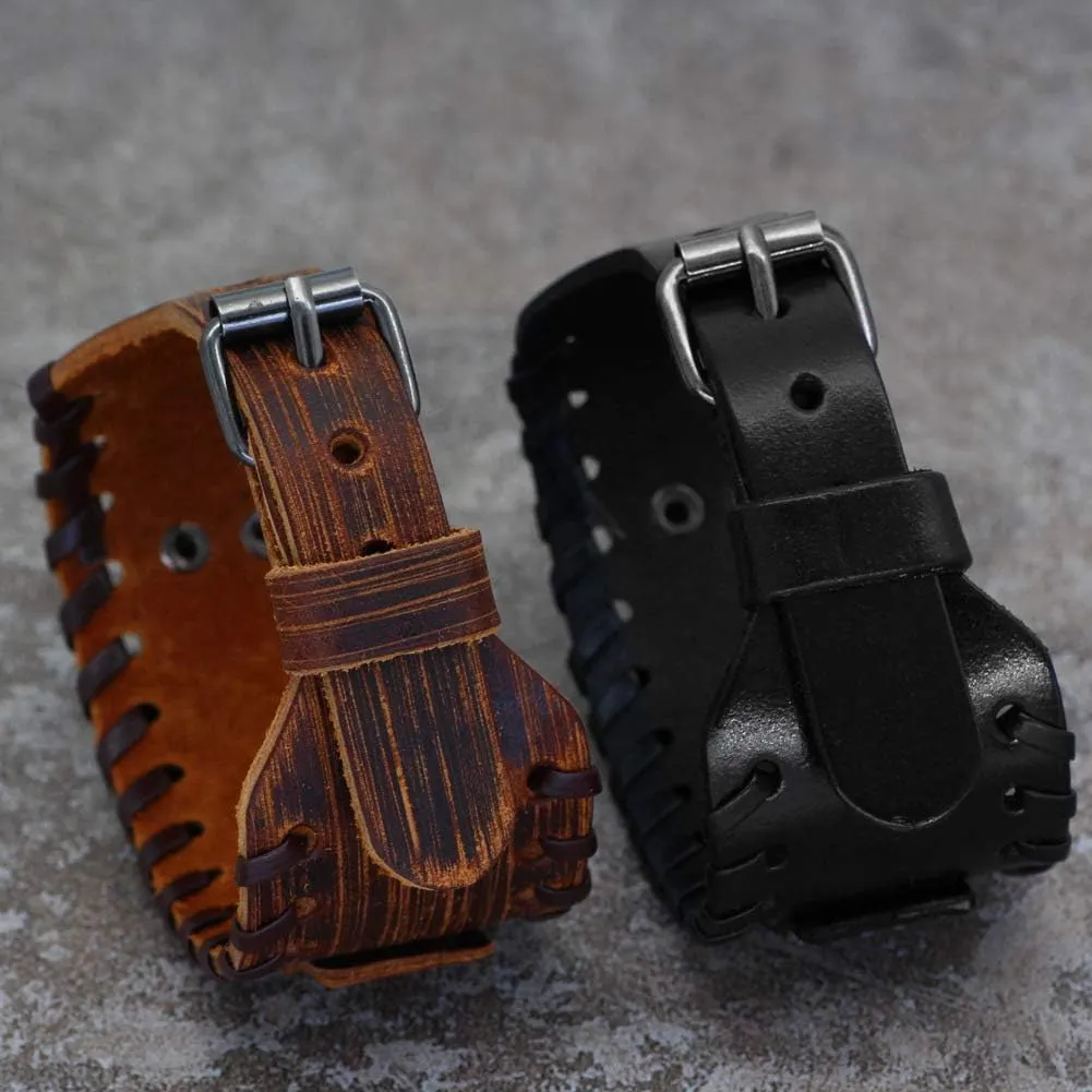GelConnie Viking Bracelet Punk Leather Cuff Bracelet Gothic Leather Wristband Bracelet with Nordic Amulet Scandinavian Talisman Celtic Pagan Jewelry