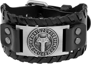 GelConnie Viking Bracelet Punk Leather Cuff Bracelet Gothic Leather Wristband Bracelet with Nordic Amulet Scandinavian Talisman Celtic Pagan Jewelry