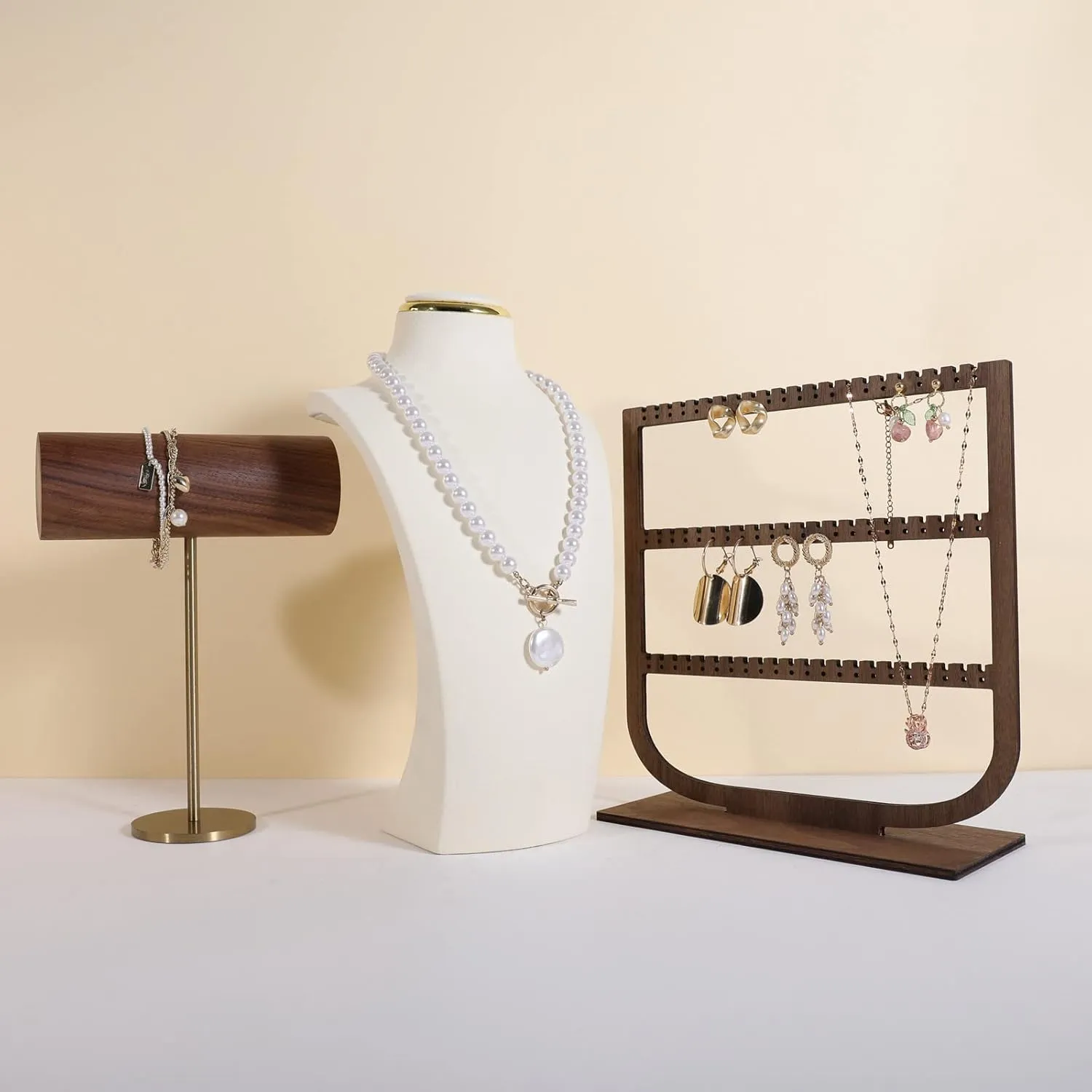 GemeShou Beige necklace display stands for selling, Velvet necklace storage organizer, Large jewelry bust organizers and storageBeige-M height 10.2 inch