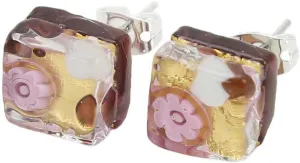 Glass Of Venice Murano Glass Venetian Reflections Square Stud Earrings - Purple Gold