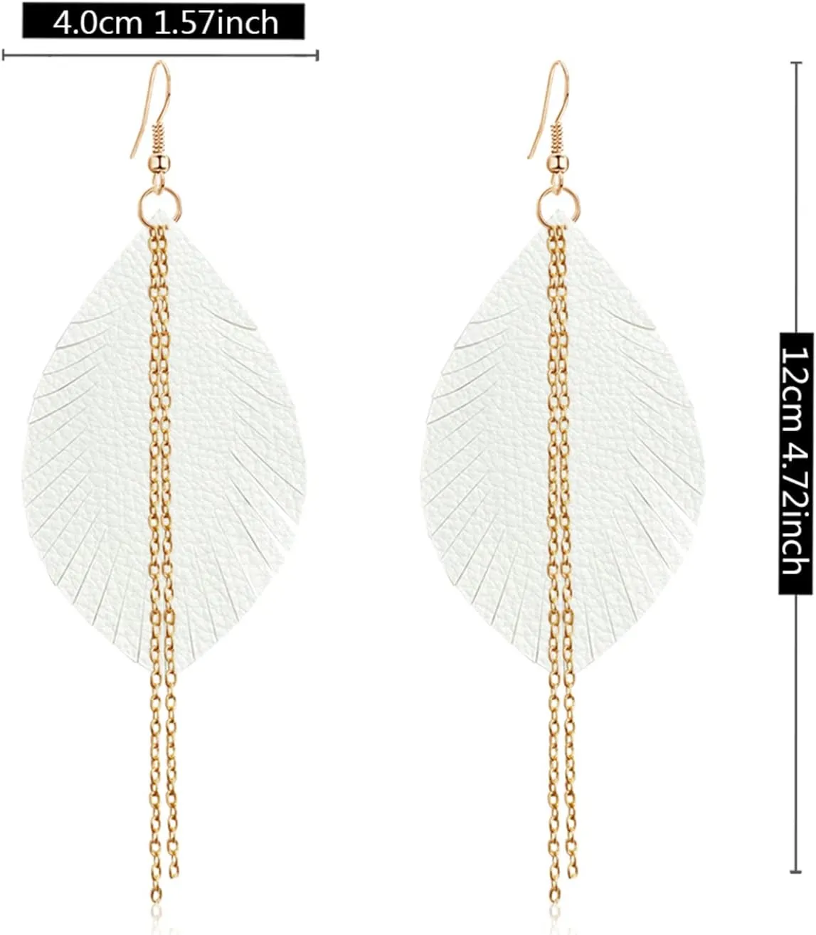 Handmade Bohemian Lightweight Soft Leather Leaf Dangle Drop Earrings Minimalist Fashion Fringe Chain Feather Hook Earrings for Women Girls