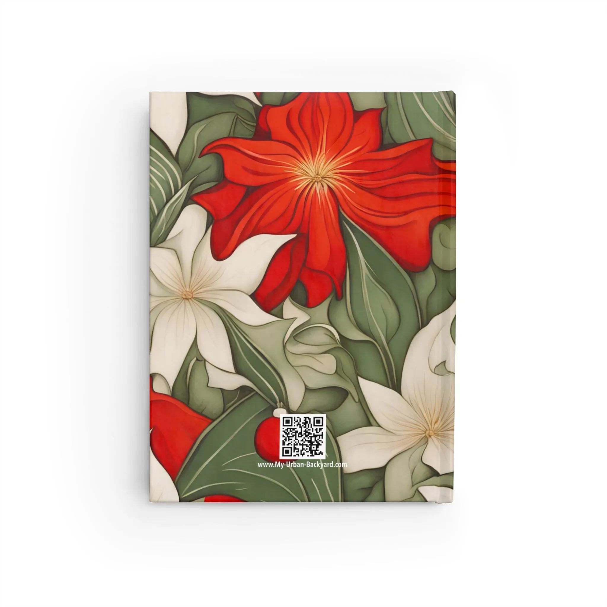 Hardcover Writing Journal with 128 ruled line pages - Christmas Flowers