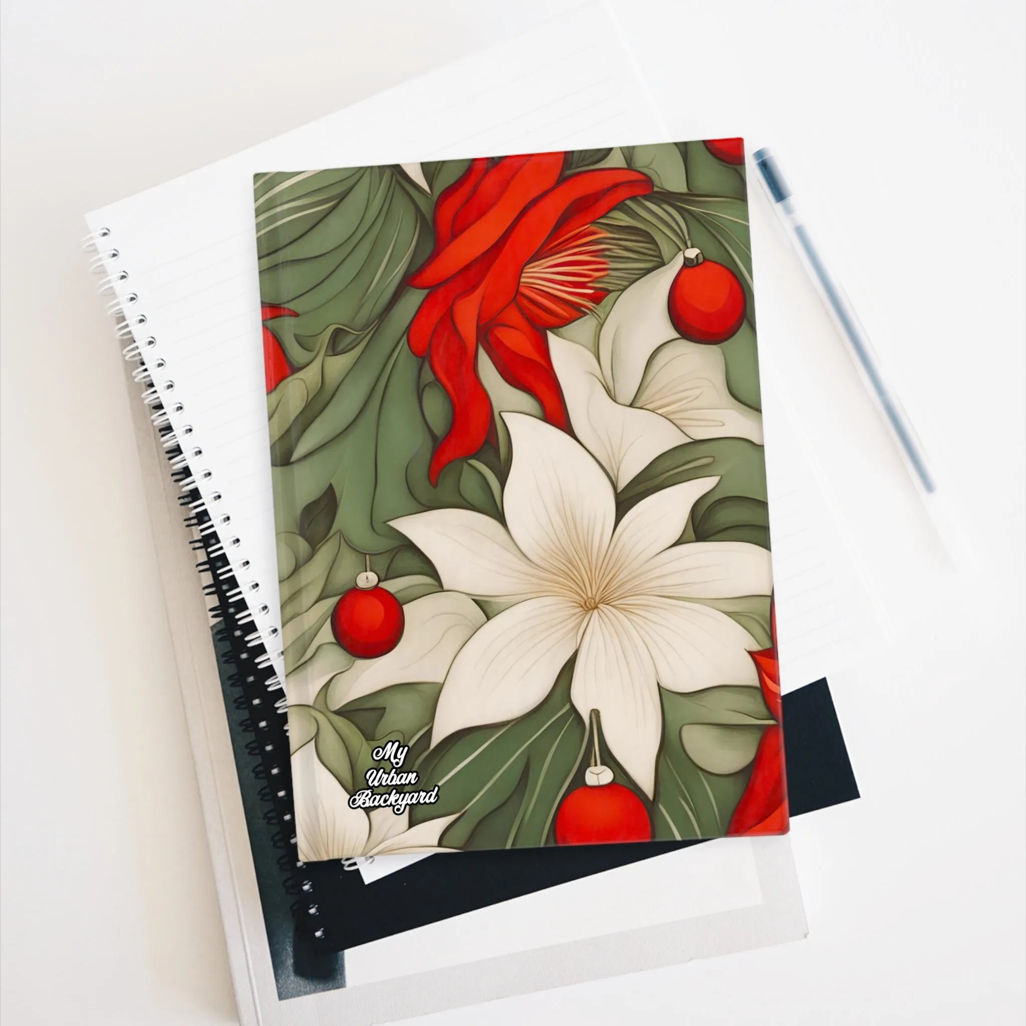Hardcover Writing Journal with 128 ruled line pages - Christmas Flowers