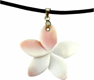 Hawaiian Jewelry Light Pink Plumeria Flower Hand Carved Shell Necklace Hawaiian Jewelry Light Pink Plumeria Flower Hand Carved Shell Necklace