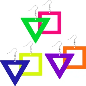 Hicarer 3 Pairs 80s 90s Neon Earrings for Women Jewelry Accessories Fluorescent Triangular Square Earrings Colorful Retro Pendant Acrylic Drop Dangle for Outfit Glow Party Costume