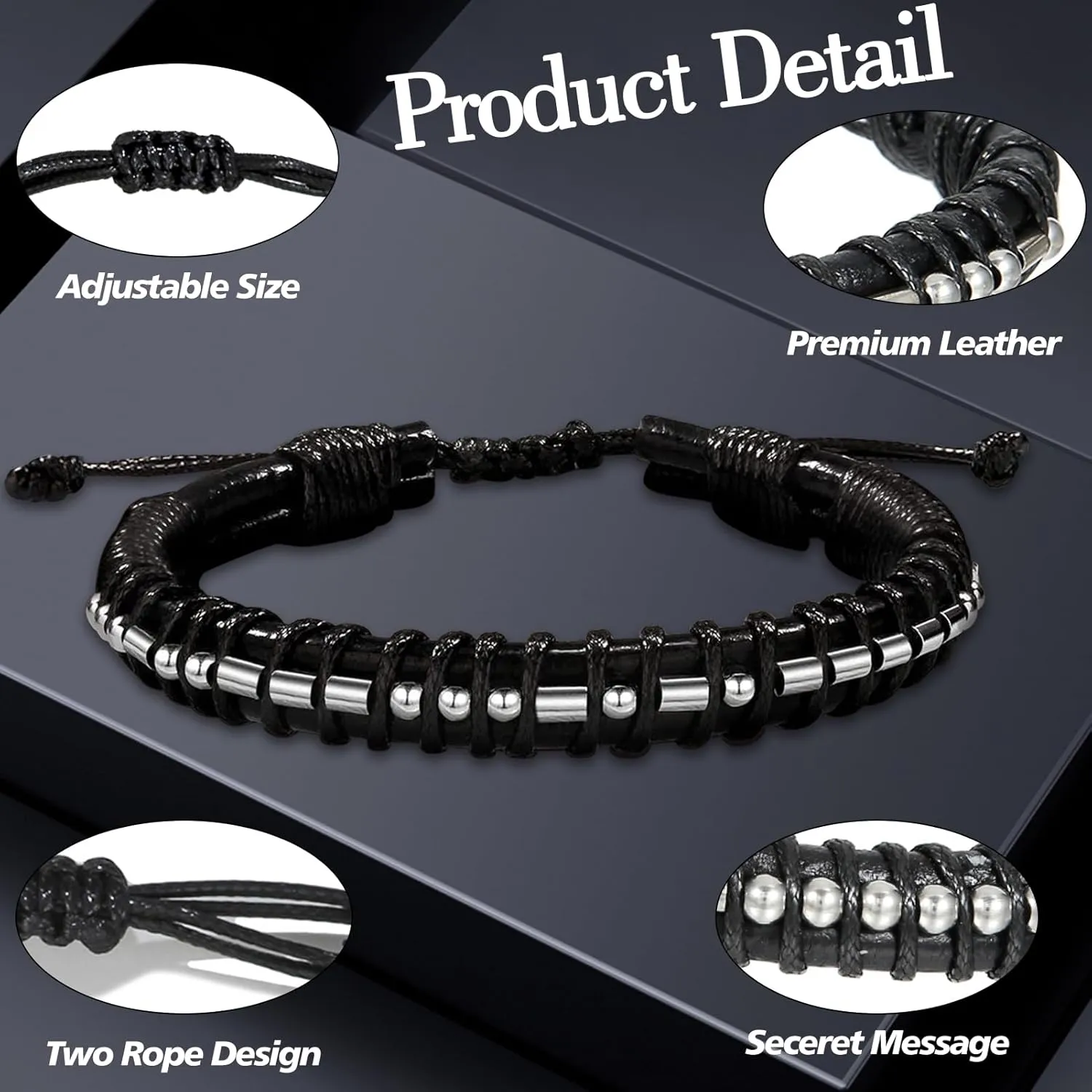 Inspirational Gifts Morse Code Bracelet for Mens Sobriety Gifts Black Leather Bracelet Wallet Card, Easter Fathers Day Birthday Gifts for Men Graduation Gifts for Him Grandson Son Brother