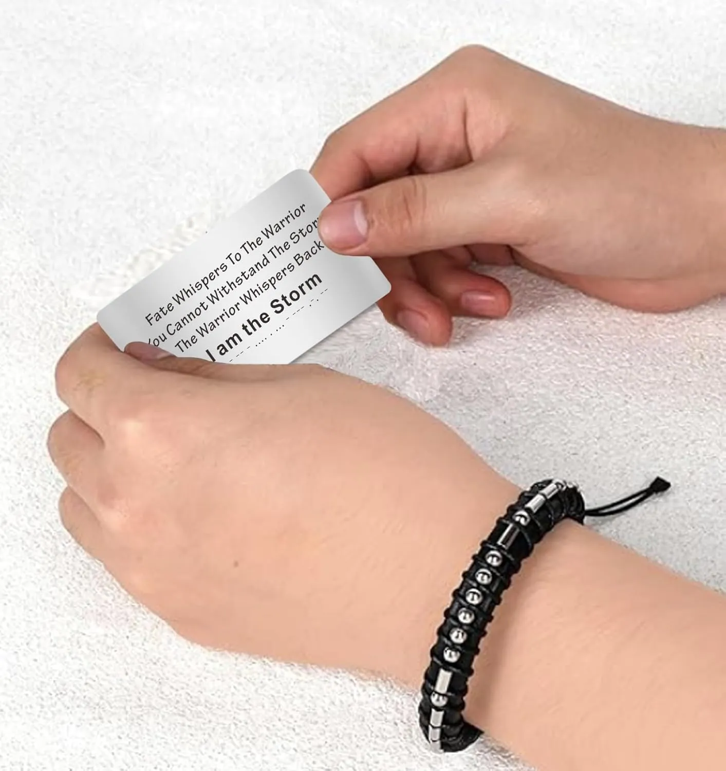 Inspirational Gifts Morse Code Bracelet for Mens Sobriety Gifts Black Leather Bracelet Wallet Card, Easter Fathers Day Birthday Gifts for Men Graduation Gifts for Him Grandson Son Brother