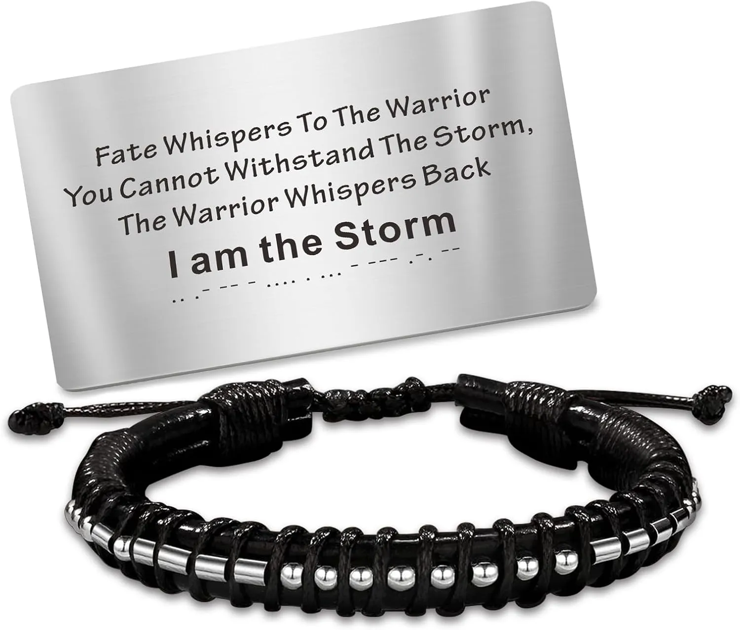 Inspirational Gifts Morse Code Bracelet for Mens Sobriety Gifts Black Leather Bracelet Wallet Card, Easter Fathers Day Birthday Gifts for Men Graduation Gifts for Him Grandson Son Brother