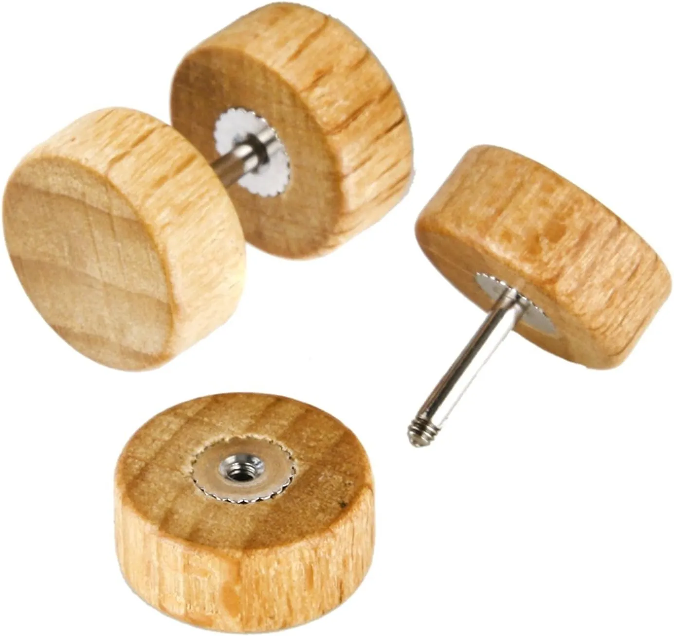 JewelrieShop Fake Plugs Wood Stud Earrings Fake Gauge Natural Wood Cheater Plugs Faux Gauges Earrings for Men Women (8-10mm, 17 Gauges)