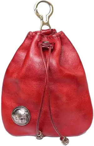 JSBWSFA 1Pcs Medieval Genuine Leather Drawstring Change Purse Key Ring Purse Coin Organizer Drawstring Gift Bag Jewelry Storage Bag Mini Multifunction Walle for Men & Women (Red)
