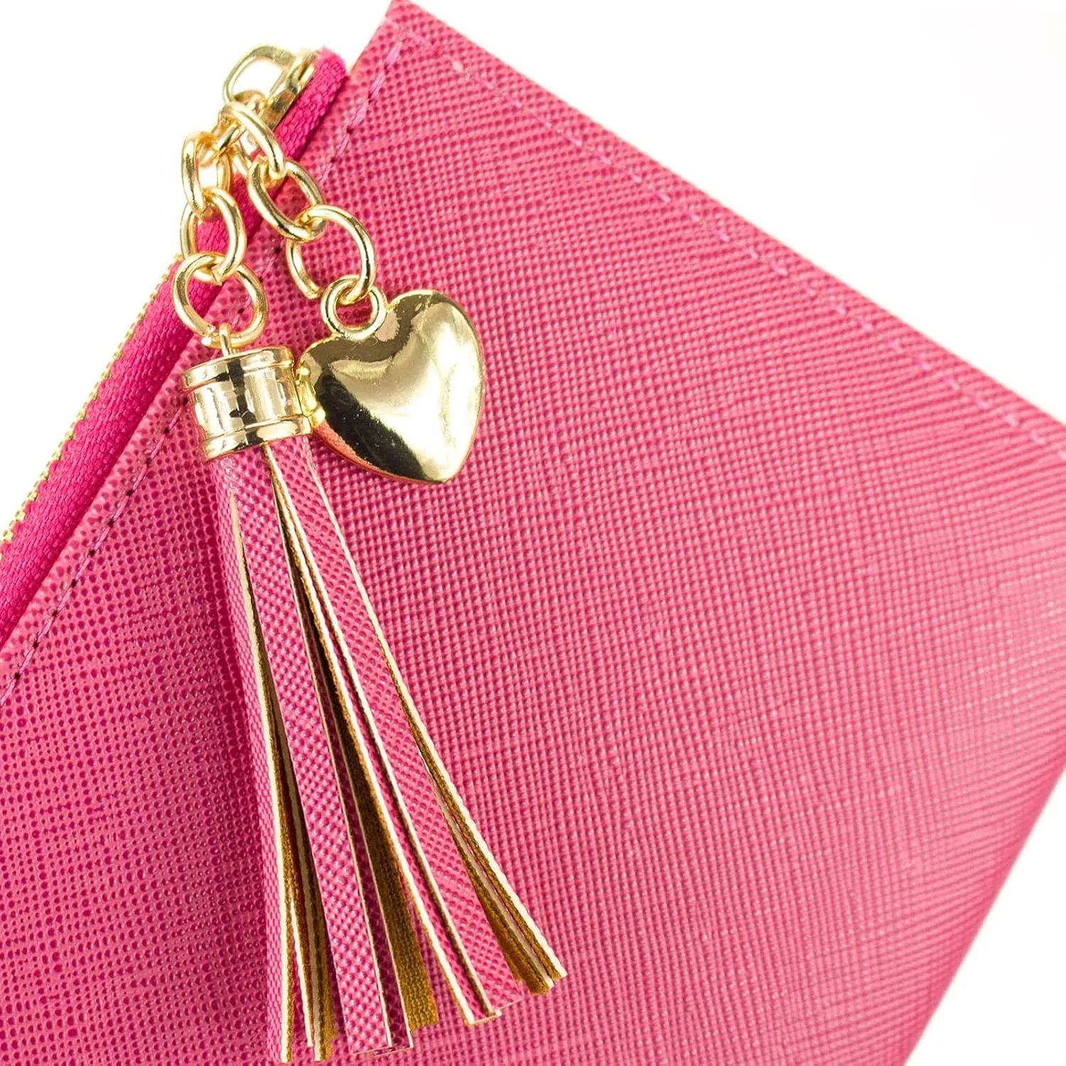 KOTORA Womens Slim Wallet Girls Thin Wallets Pretty Mini Long Card Holder Small Tiny Clutch Zip Purse Love Pendant Tassels Billfold (Cyclamen)