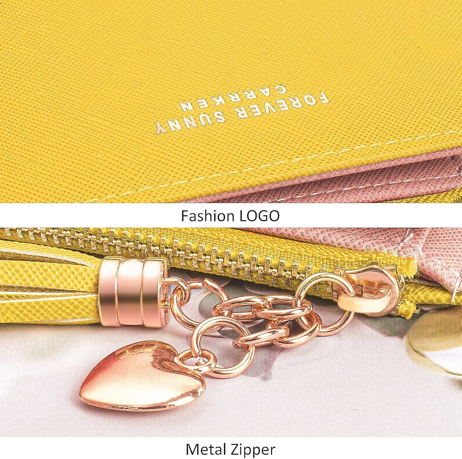 KOTORA Womens Slim Wallet Girls Thin Wallets Pretty Mini Long Card Holder Small Tiny Clutch Zip Purse Love Pendant Tassels Billfold (Yellow)