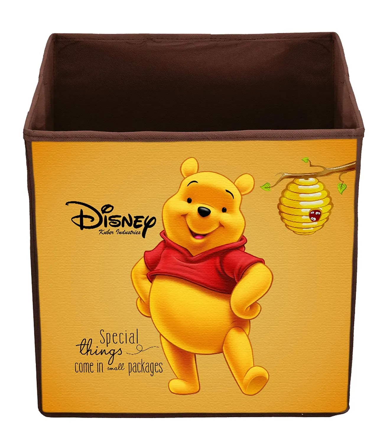 Kuber Industries Disney Winnie-The-Pooh Printed Non-Woven Foldable Storage Bin/Cube/Organizer For Toys, Clothes And Books With Handles- Pack of 6 (Brown) -HS43KUBMART26288