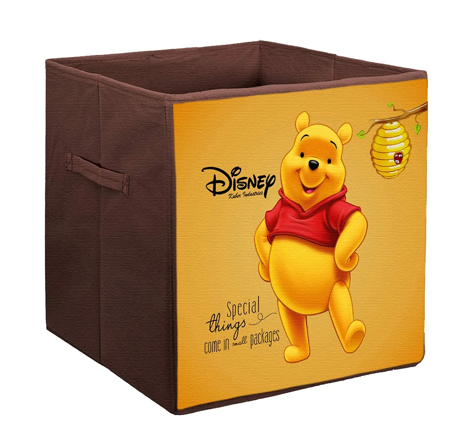Kuber Industries Disney Winnie-The-Pooh Printed Non-Woven Foldable Storage Bin/Cube/Organizer For Toys, Clothes And Books With Handles- Pack of 6 (Brown) -HS43KUBMART26288