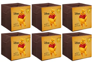 Kuber Industries Disney Winnie-The-Pooh Printed Non-Woven Foldable Storage Bin/Cube/Organizer For Toys, Clothes And Books With Handles- Pack of 6 (Brown) -HS43KUBMART26288