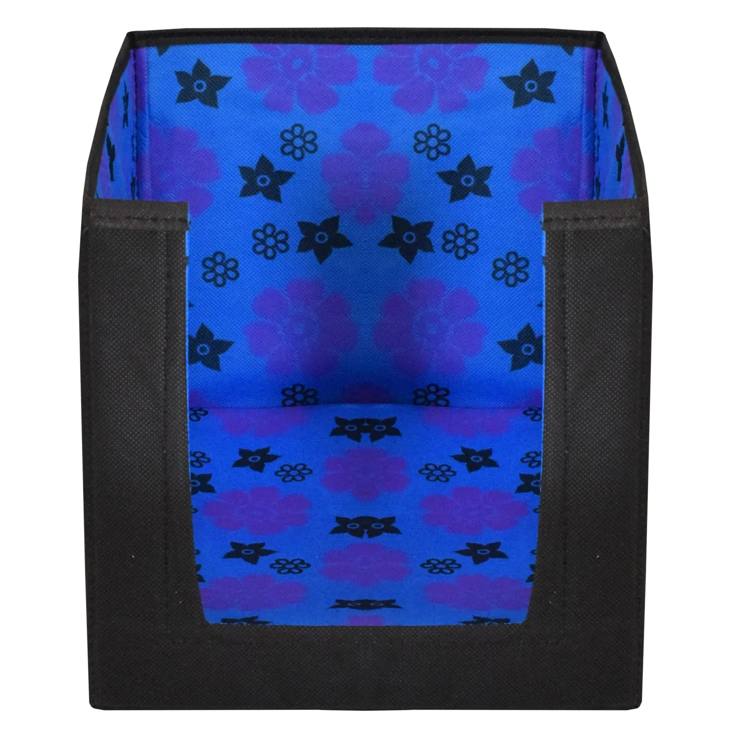 Kuber Industries Flower Printed Non-Woven Foldable Shirt Stacker Closet Organizer With Handles- Pack of 3 (Black & Blue)-HS43KUBMART26520