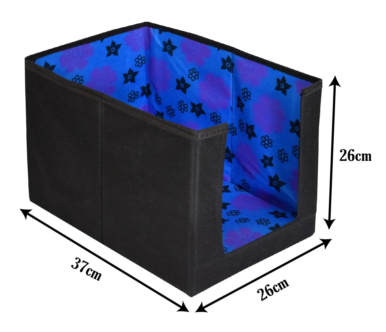Kuber Industries Flower Printed Non-Woven Foldable Shirt Stacker Closet Organizer With Handles- Pack of 3 (Black & Blue)-HS43KUBMART26520