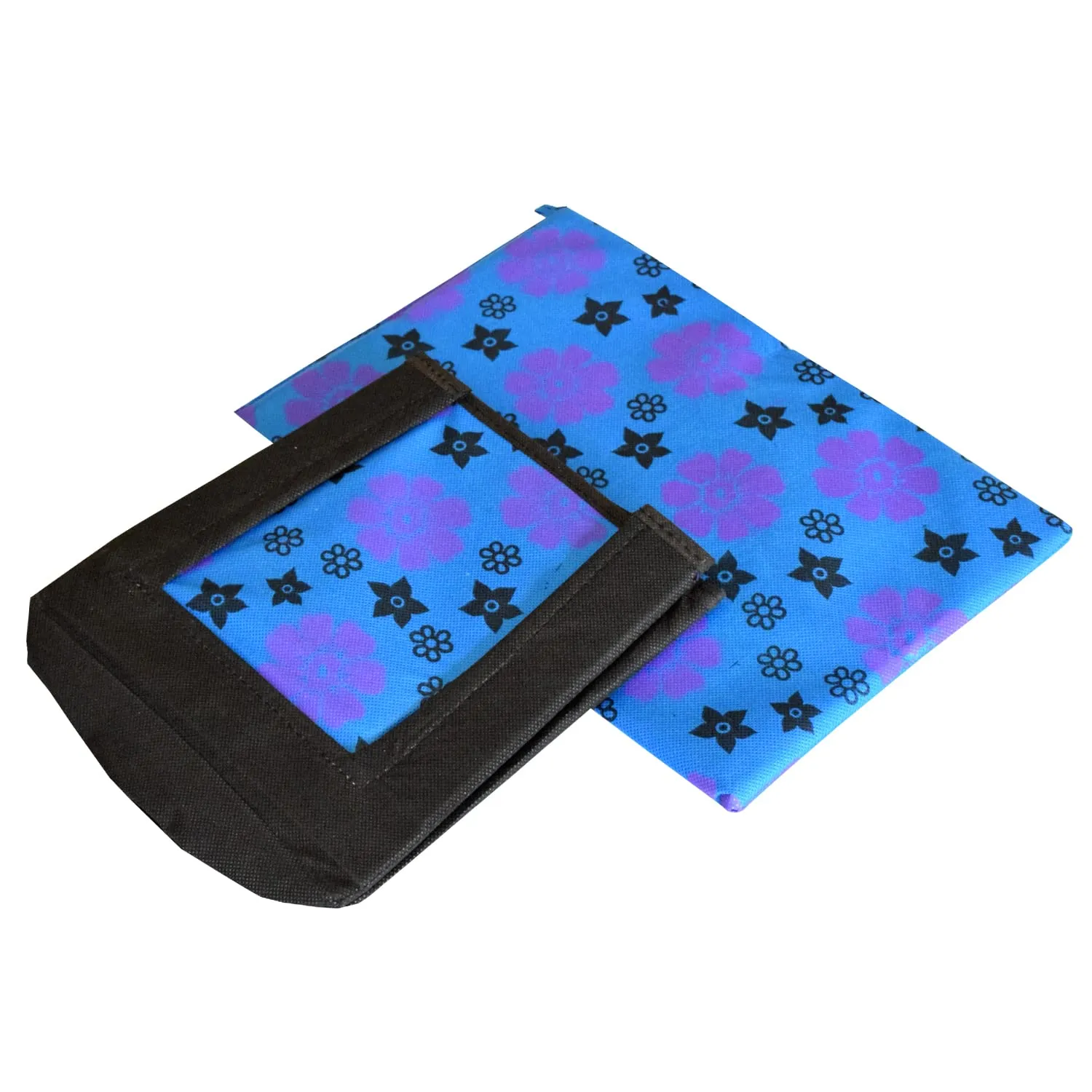 Kuber Industries Flower Printed Non-Woven Foldable Shirt Stacker Closet Organizer With Handles- Pack of 3 (Black & Blue)-HS43KUBMART26520