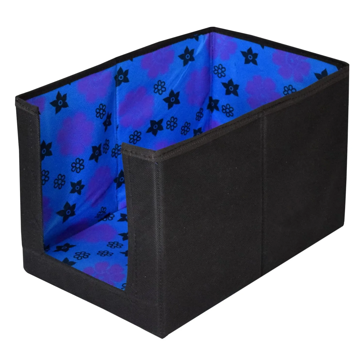 Kuber Industries Flower Printed Non-Woven Foldable Shirt Stacker Closet Organizer With Handles- Pack of 3 (Black & Blue)-HS43KUBMART26520