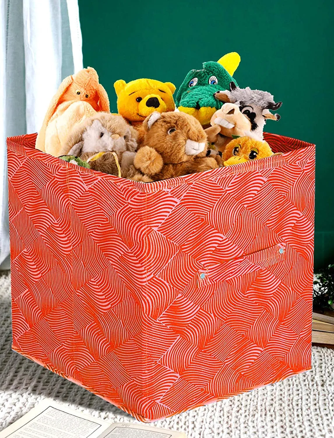 Kuber Industries Lehariya Printed Multipurposes Storage Box/Organizer With Handles- Pack of 3 (Orange) -HS43KUBMART26235