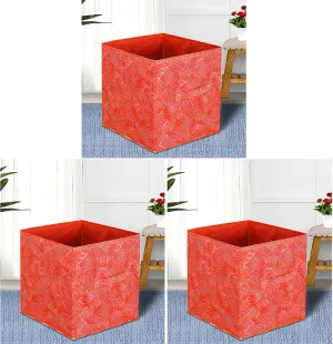 Kuber Industries Lehariya Printed Multipurposes Storage Box/Organizer With Handles- Pack of 3 (Orange) -HS43KUBMART26235