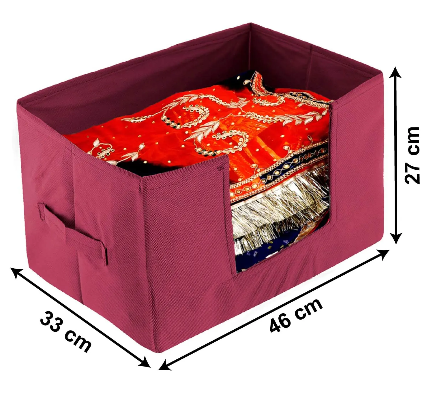 Kuber Industries Non-Woven Foldable Saree Stacker, Wardrobe Organizer, Storage Bin With Handle- Pack of 3 (Maroon)-HS43KUBMART26432