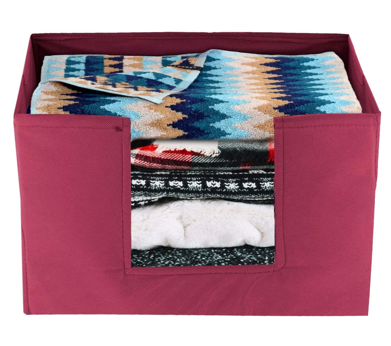 Kuber Industries Non-Woven Foldable Saree Stacker, Wardrobe Organizer, Storage Bin With Handle- Pack of 3 (Maroon)-HS43KUBMART26432