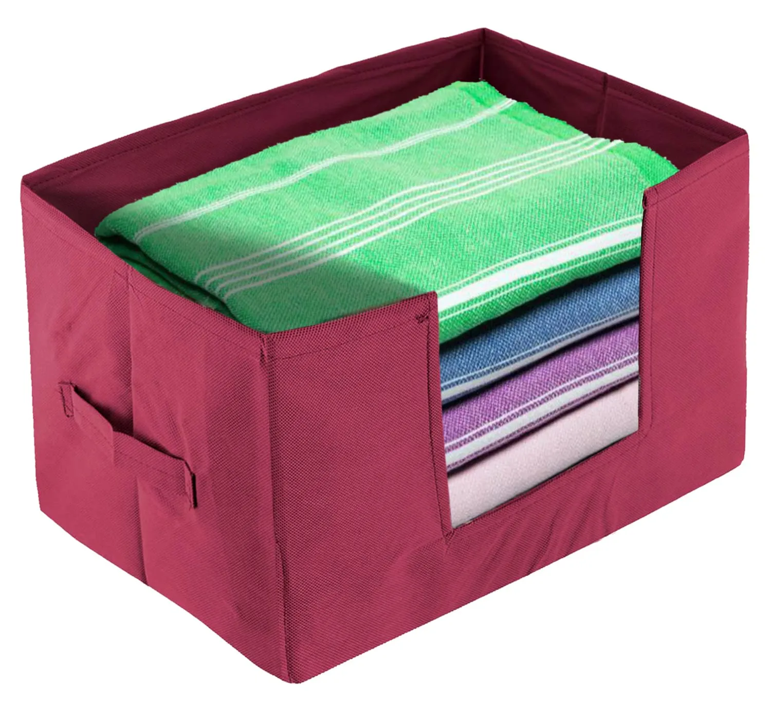 Kuber Industries Non-Woven Foldable Saree Stacker, Wardrobe Organizer, Storage Bin With Handle- Pack of 3 (Maroon)-HS43KUBMART26432