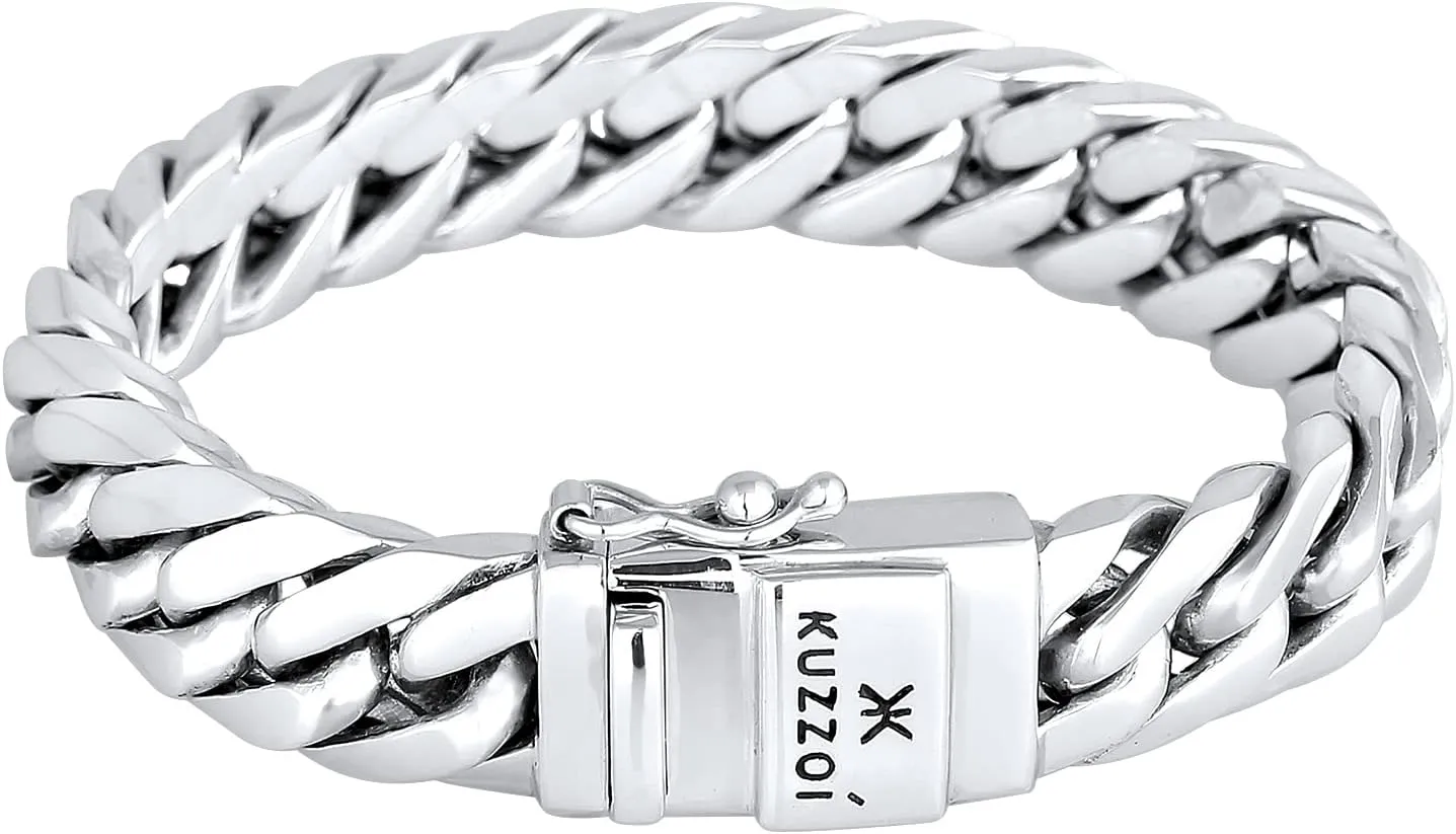 kuzzoi 925 Sterling Silver Round Byzantine Bracelet for Men, Length 7,48 inch - 9,05 inch, Width 0,55 inch, 3.17 oz