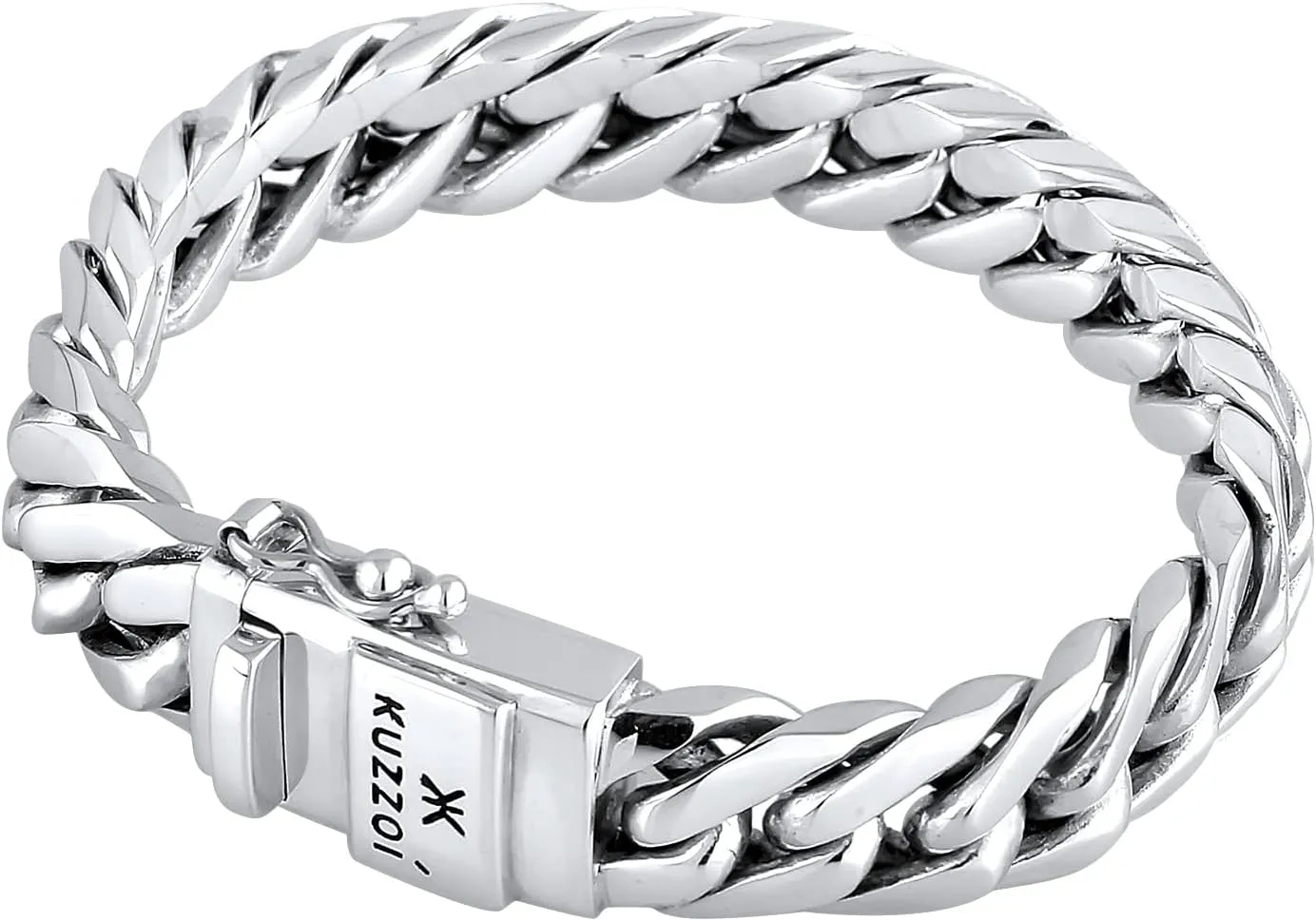 kuzzoi 925 Sterling Silver Round Byzantine Bracelet for Men, Length 7,48 inch - 9,05 inch, Width 0,55 inch, 3.17 oz