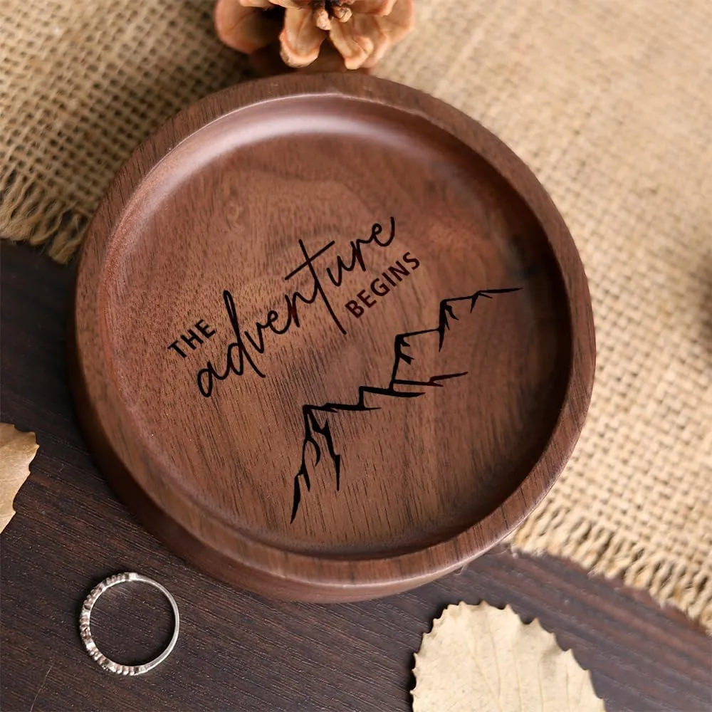 La Boda Wooden Ring Tray, Engraved Wedding Ring Holder, Engagement Ring Dish, Jewelry Dish Gifts for Couples, Anniversary, Birthday Gifts for Her, Bridal Shower Gifts (19 - the adventure begins)