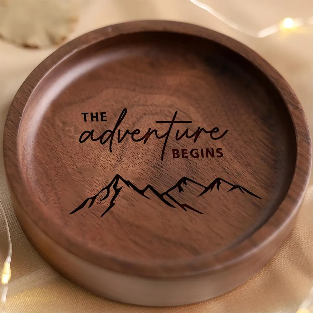 La Boda Wooden Ring Tray, Engraved Wedding Ring Holder, Engagement Ring Dish, Jewelry Dish Gifts for Couples, Anniversary, Birthday Gifts for Her, Bridal Shower Gifts (19 - the adventure begins)