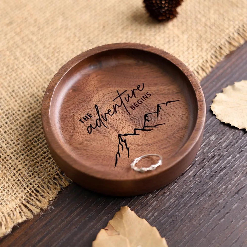 La Boda Wooden Ring Tray, Engraved Wedding Ring Holder, Engagement Ring Dish, Jewelry Dish Gifts for Couples, Anniversary, Birthday Gifts for Her, Bridal Shower Gifts (19 - the adventure begins)