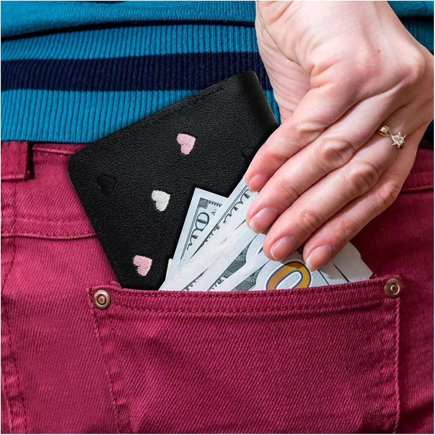 Ladies Purse Wallet, PU Leather Purse Lady Credit Card Holder with Star Pendant, Solid Color Wallet (black grey)