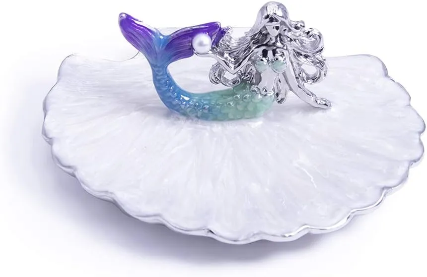 LARAINE Jewelry Tray Ring Display Holder Mermaid Trinket Dish Home Decorative Plate For Earrings Necklace Bracelet Organizer Display (Blue&Purple)