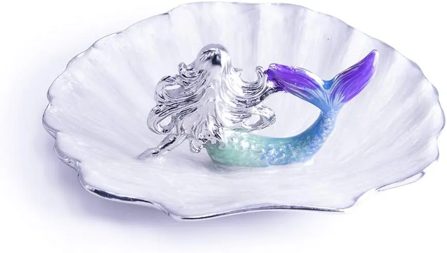 LARAINE Jewelry Tray Ring Display Holder Mermaid Trinket Dish Home Decorative Plate For Earrings Necklace Bracelet Organizer Display (Blue&Purple)