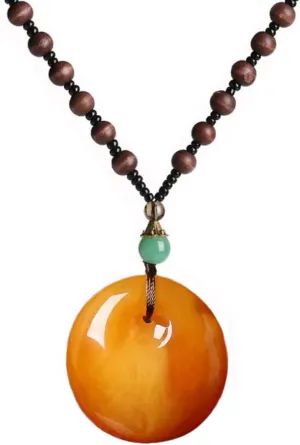 Long Wooden Beaded Necklace for Women Handmade Vintage Pendant Necklace (Round)
