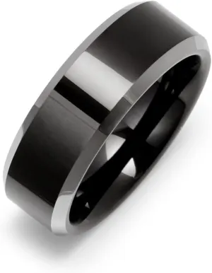 Men's Engravable 8mm Black Tungsten Ring with Beveled Edges (ring sizes 9 to 13) - Custom Engraved Tungsten Ring for Men - Personalized Wedding Band - Gift for Him - Gifts for Dad