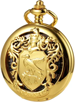 Men's Retro Double Open Skeleton Mechanical Roman Numerals Shield Pocket Watch with Chain for Men Women